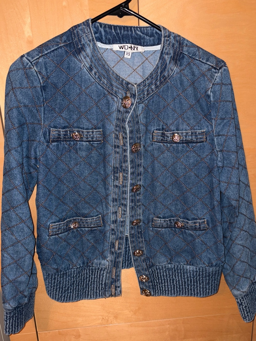 WD.NY Quilted Denim Jacket in Blue with silver Buttons